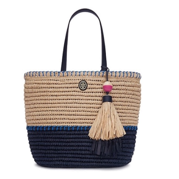Tory Burch Handbags - Tory Burch Small Straw Color Block Tote Bag